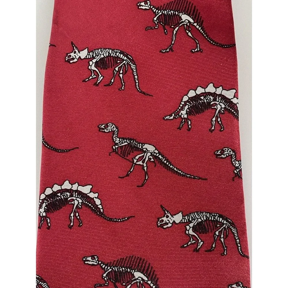 Vintage Anatomical Chart Co Tie Dinosaur Skeletons Red‎ Classic Novelty College